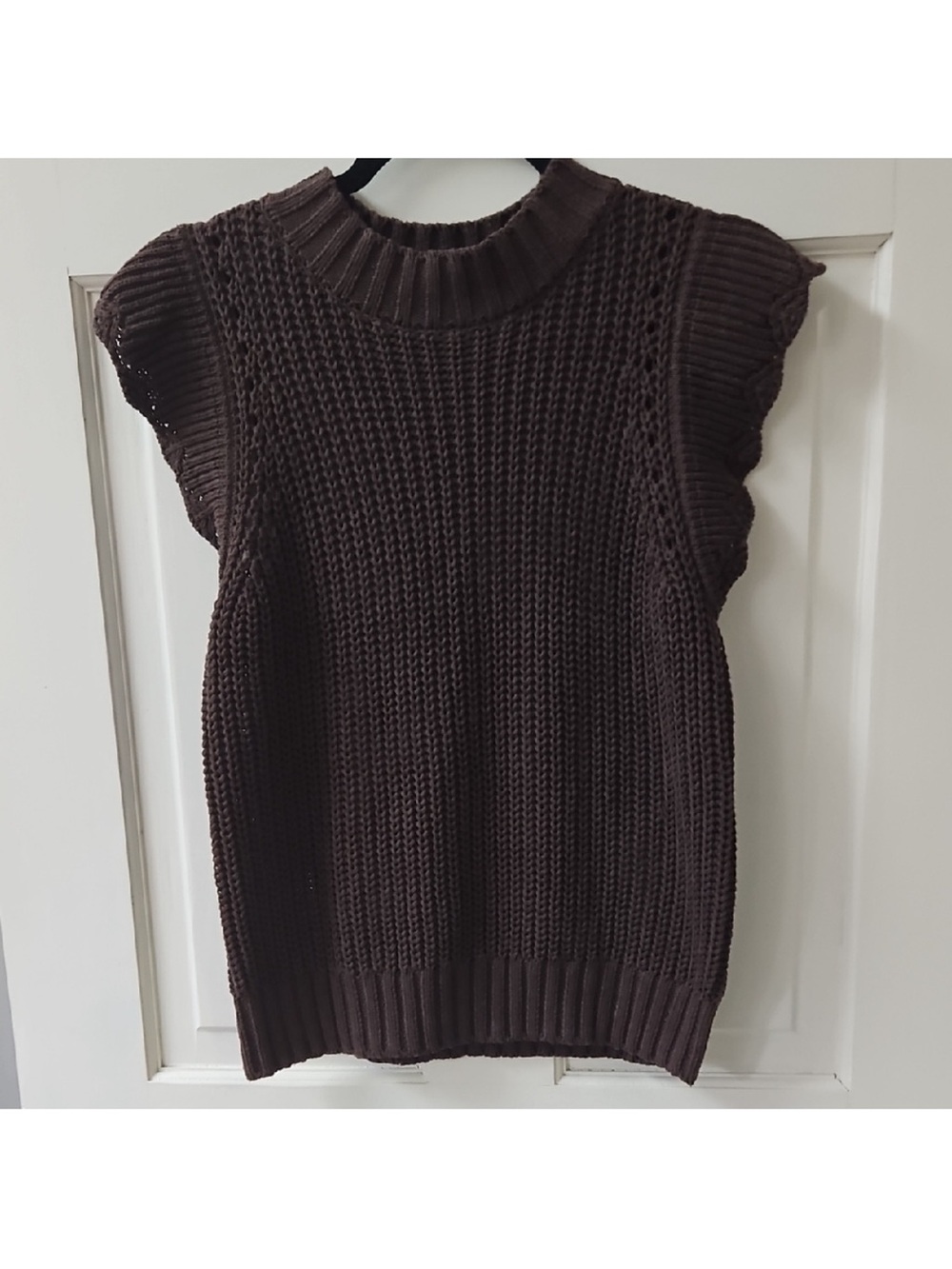 Evereve Brown Knit Short-Sleeve Crewneck Sweater